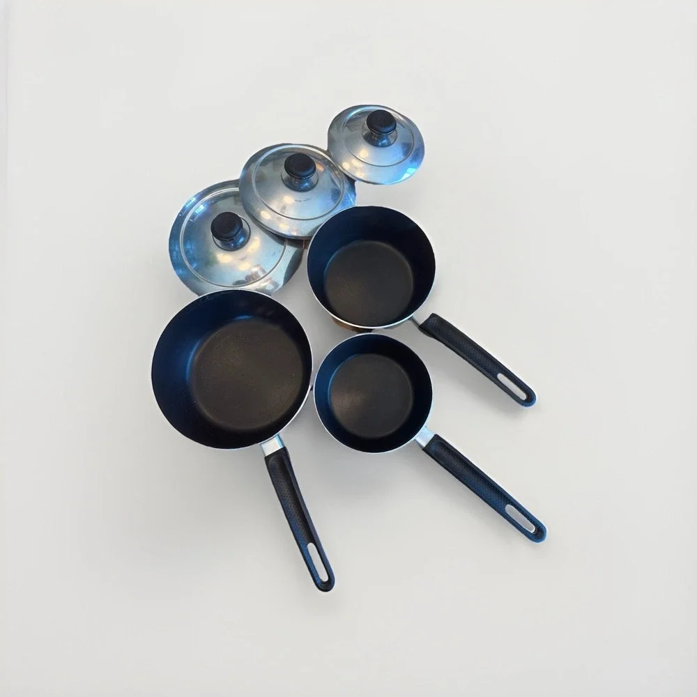 Mirro Vintage Get A Grip Aluminum Nonstick Cookware 6 Pcs Rare Set Aluminum Lids